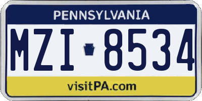 PA license plate MZI8534