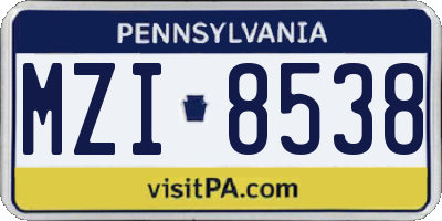 PA license plate MZI8538
