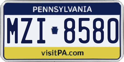 PA license plate MZI8580