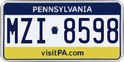 PA license plate MZI8598