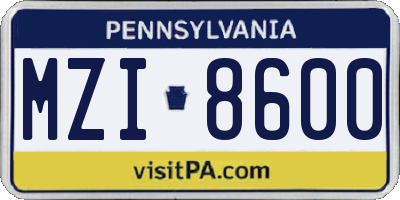 PA license plate MZI8600