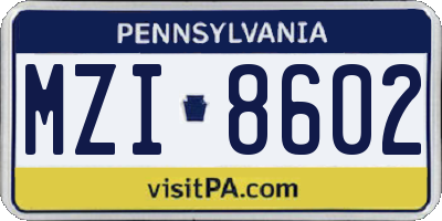 PA license plate MZI8602