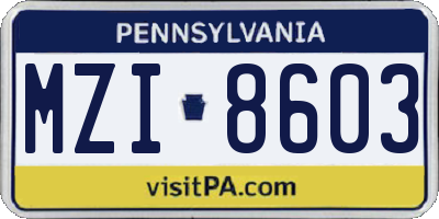 PA license plate MZI8603