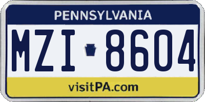 PA license plate MZI8604