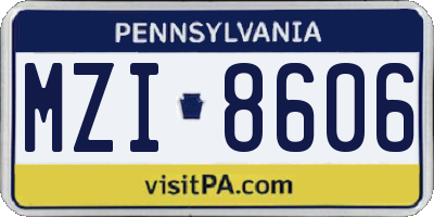 PA license plate MZI8606