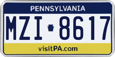 PA license plate MZI8617