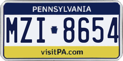 PA license plate MZI8654