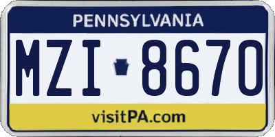 PA license plate MZI8670