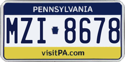 PA license plate MZI8678