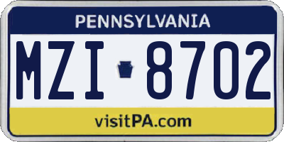 PA license plate MZI8702