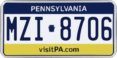 PA license plate MZI8706
