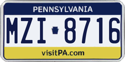 PA license plate MZI8716