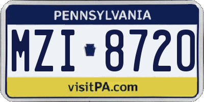 PA license plate MZI8720