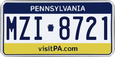 PA license plate MZI8721