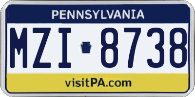 PA license plate MZI8738