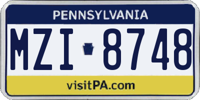 PA license plate MZI8748