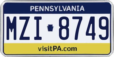 PA license plate MZI8749
