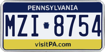 PA license plate MZI8754
