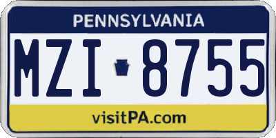 PA license plate MZI8755
