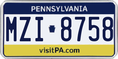 PA license plate MZI8758