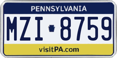 PA license plate MZI8759