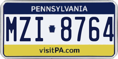 PA license plate MZI8764