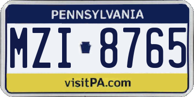 PA license plate MZI8765