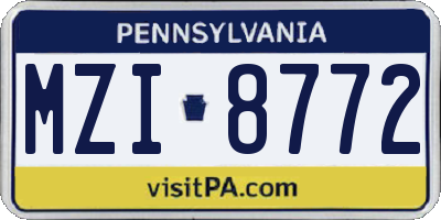 PA license plate MZI8772