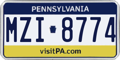 PA license plate MZI8774