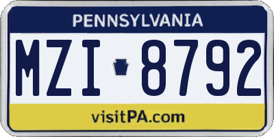 PA license plate MZI8792