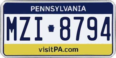 PA license plate MZI8794