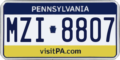 PA license plate MZI8807