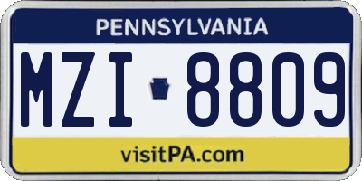 PA license plate MZI8809