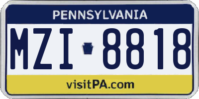 PA license plate MZI8818
