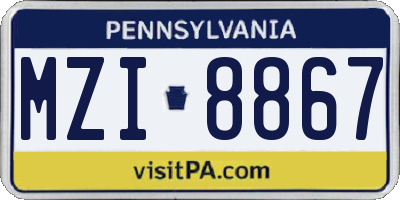 PA license plate MZI8867