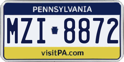 PA license plate MZI8872