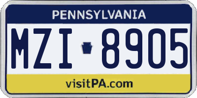 PA license plate MZI8905