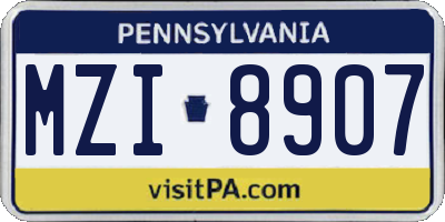 PA license plate MZI8907