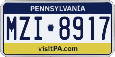 PA license plate MZI8917