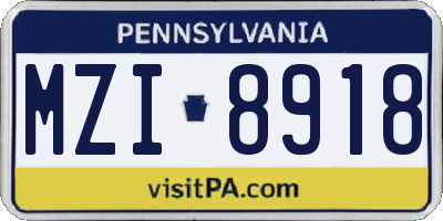 PA license plate MZI8918