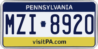 PA license plate MZI8920