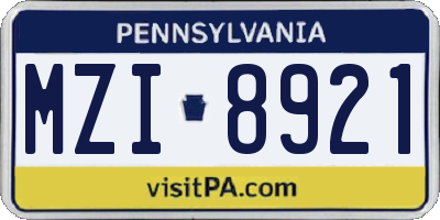 PA license plate MZI8921