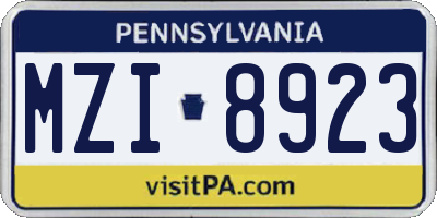 PA license plate MZI8923