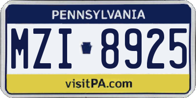 PA license plate MZI8925