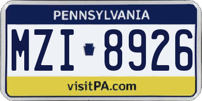 PA license plate MZI8926