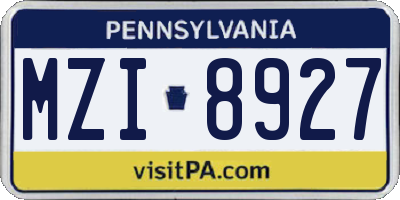 PA license plate MZI8927