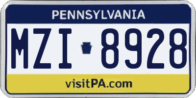 PA license plate MZI8928