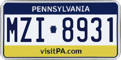 PA license plate MZI8931