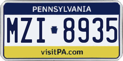PA license plate MZI8935