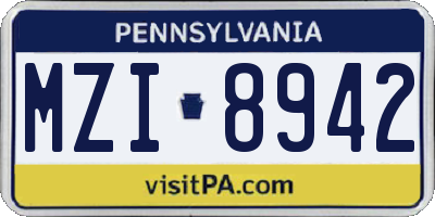 PA license plate MZI8942